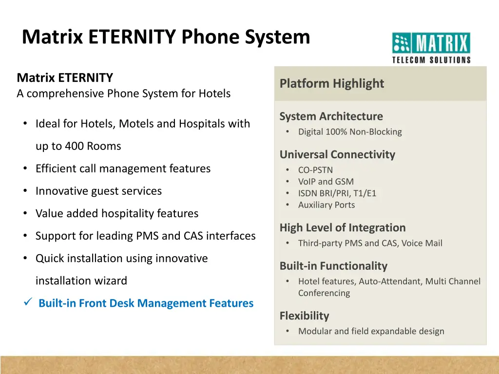 matrix eternity phone system