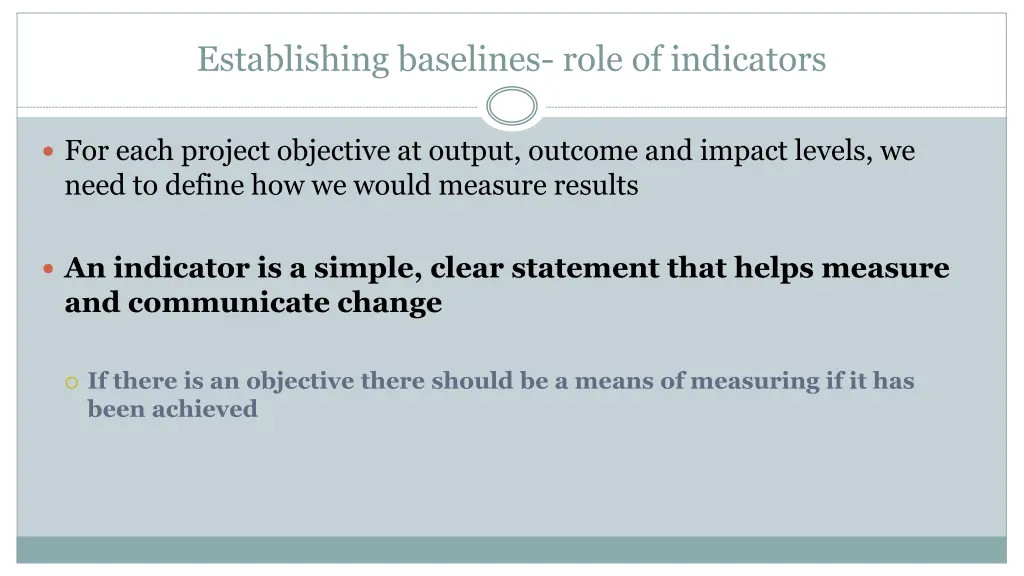 establishing baselines role of indicators