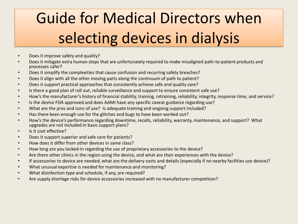 guide for medical directors when selecting