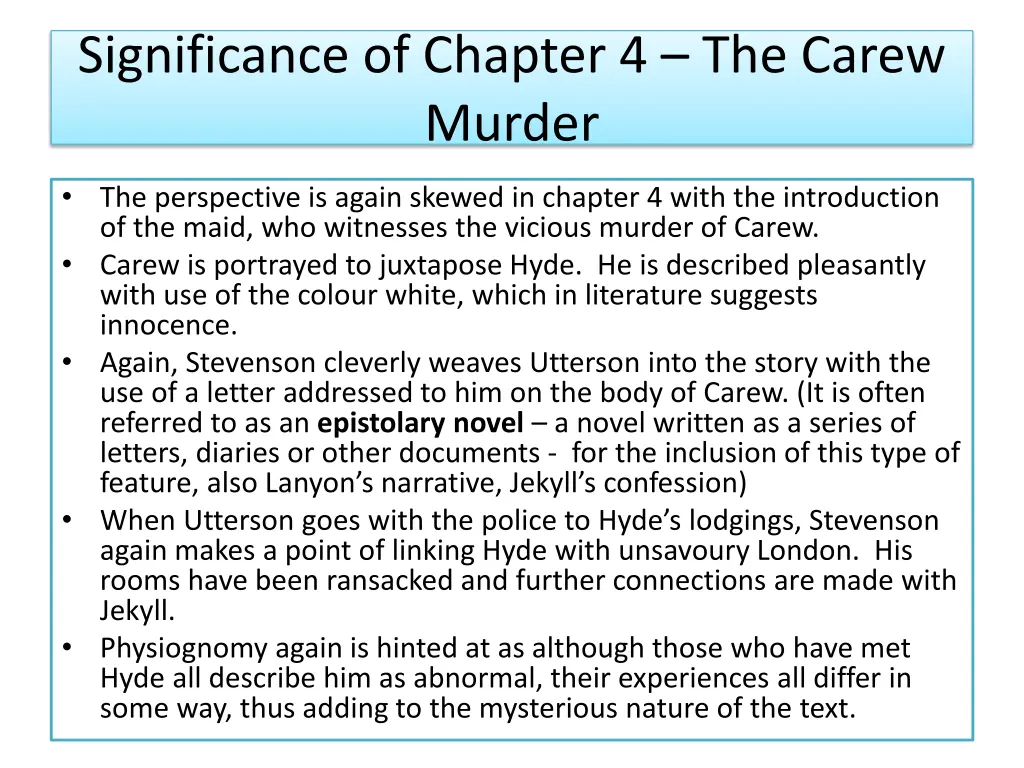 significance of chapter 4 the carew murder