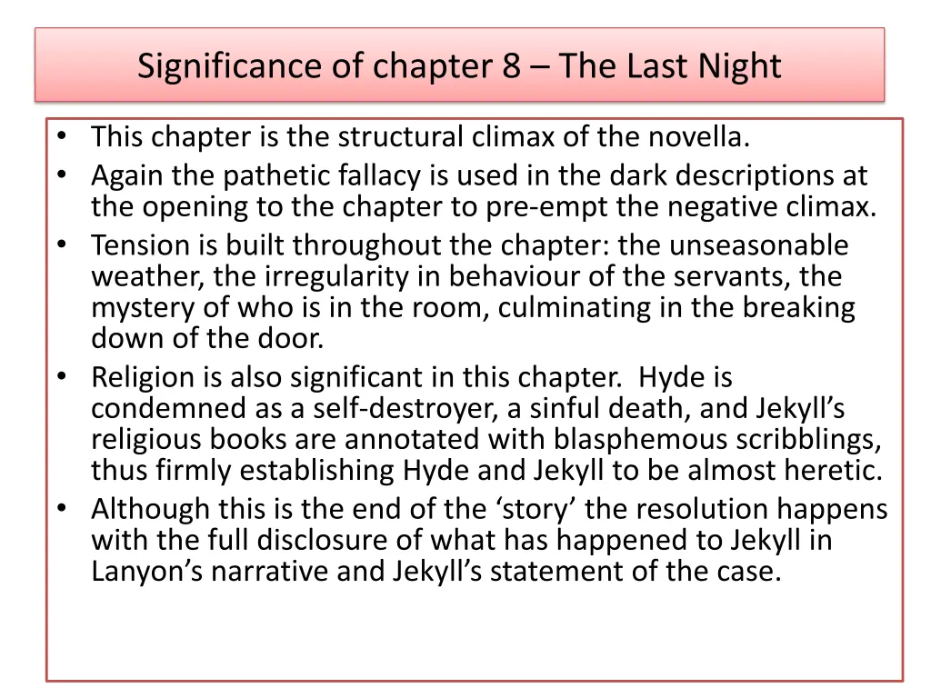 significance of chapter 8 the last night