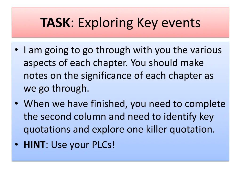 task exploring key events