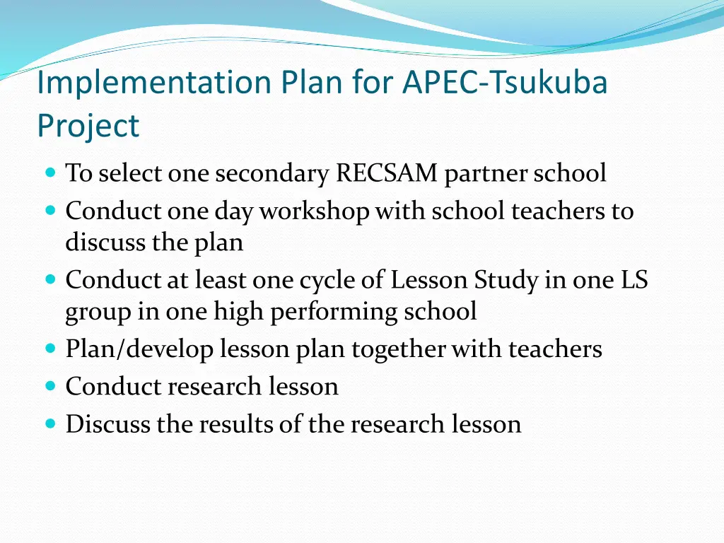 implementation plan for apec tsukuba project