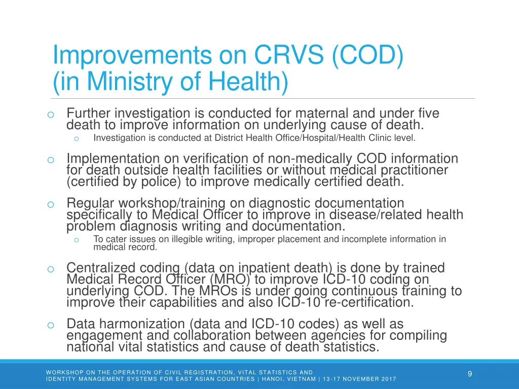 improvements on crvs cod in ministry of health