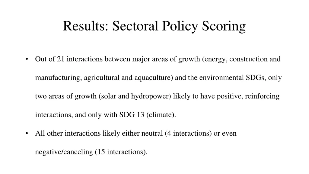 results sectoral policy scoring