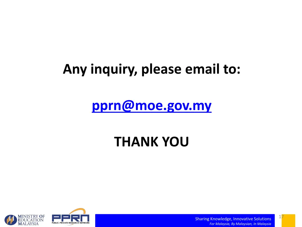 any inquiry please email to pprn@moe gov my