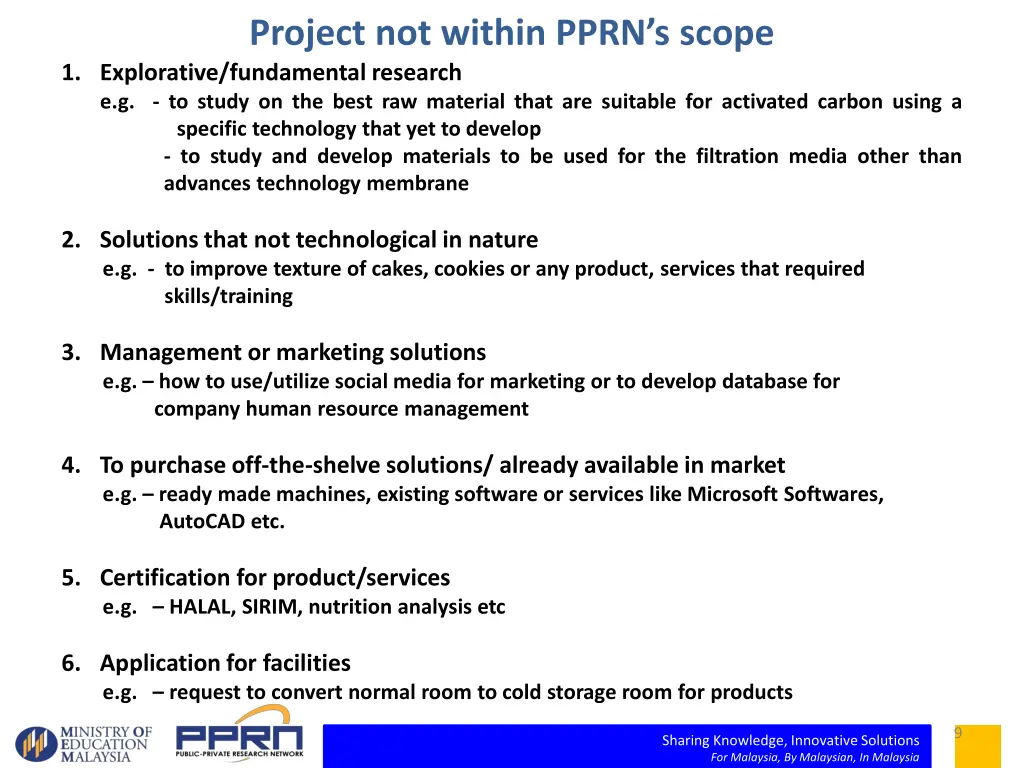 project not within pprn s scope 1 explorative