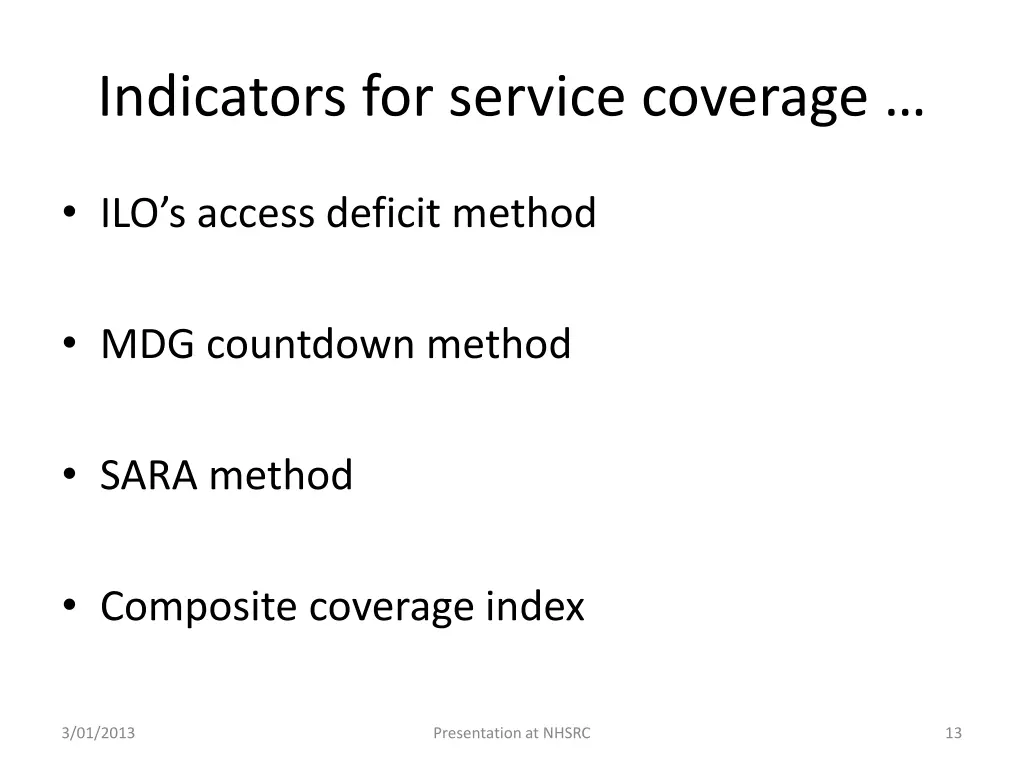 indicators for service coverage 1