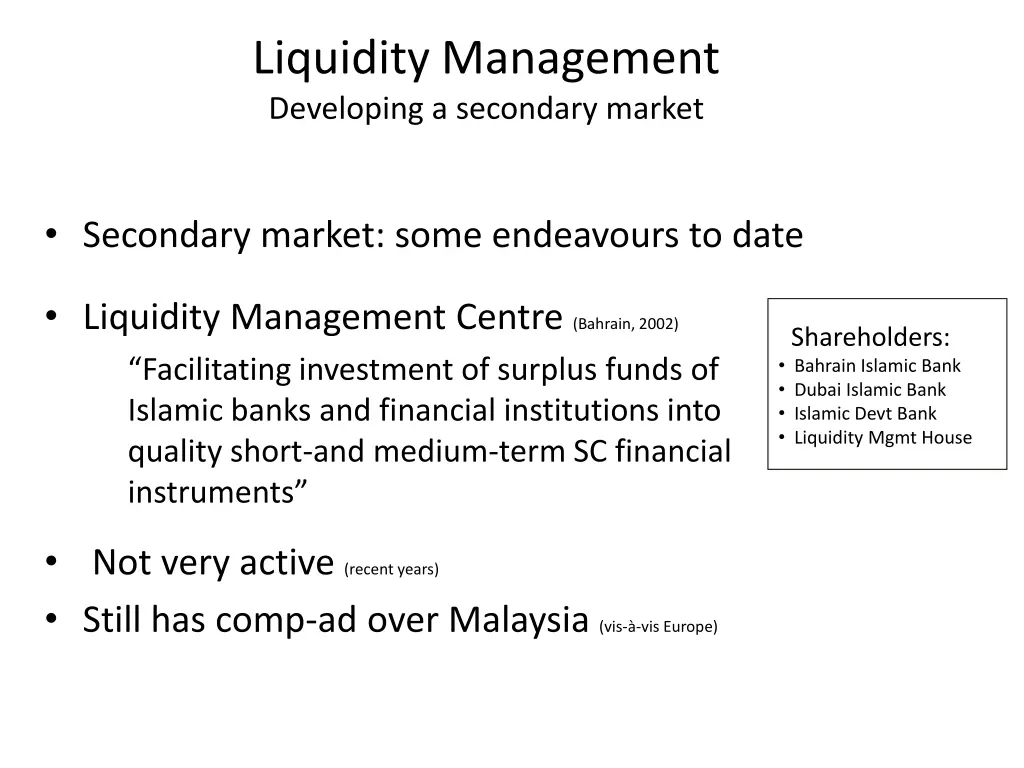 liquidity management developing a secondary market 1