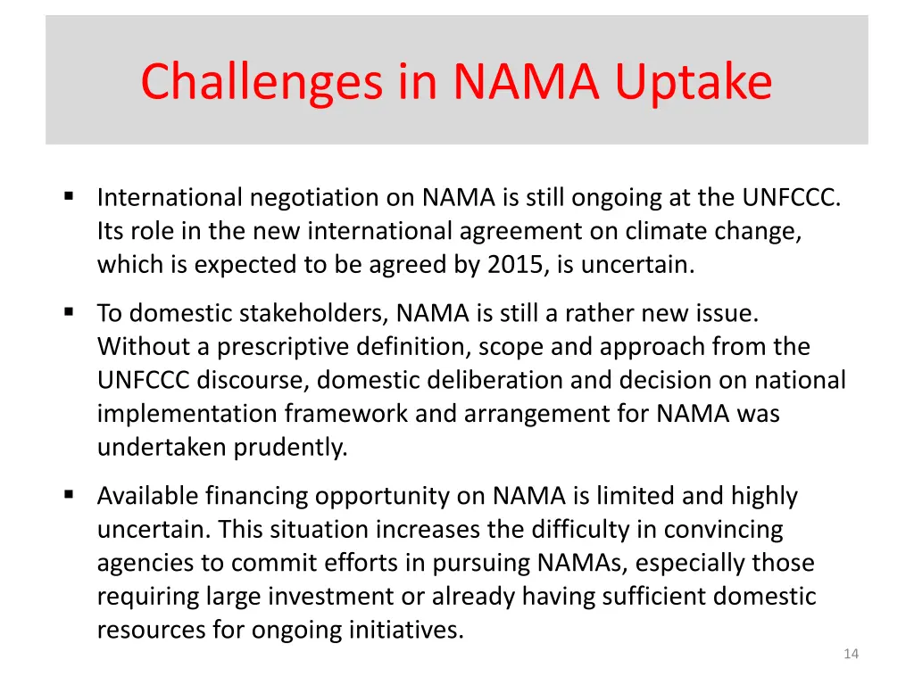 challenges in nama uptake