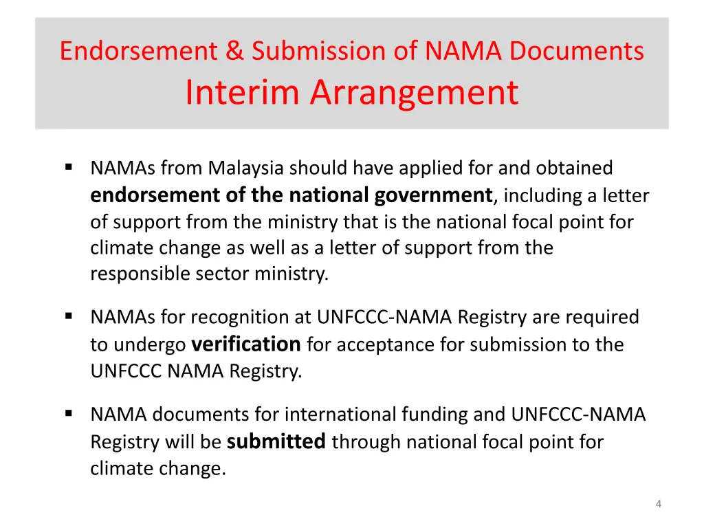 endorsement submission of nama documents interim