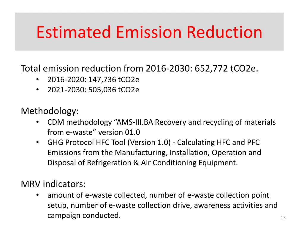 estimated emission reduction