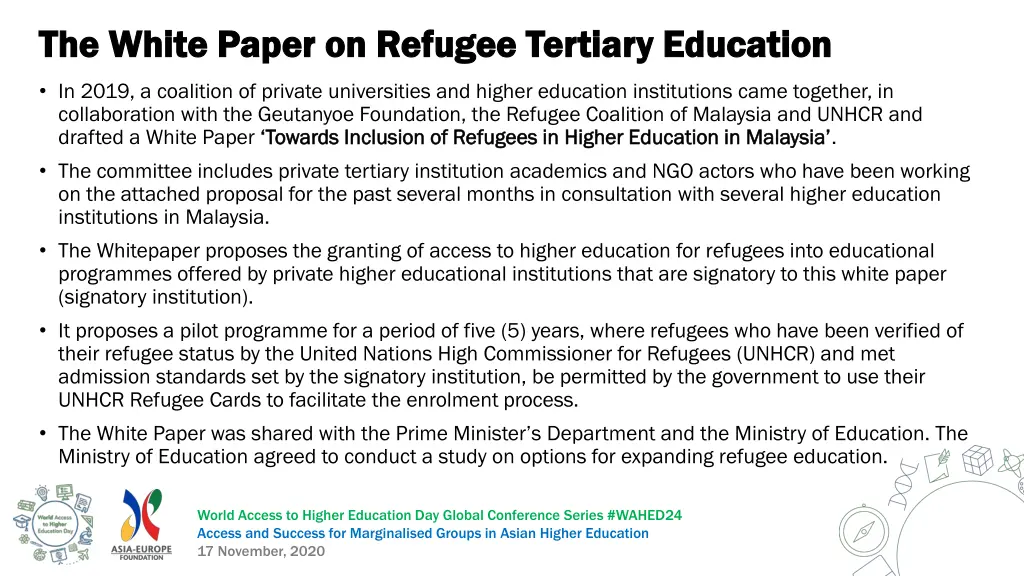 the white paper on refugee tertiary education