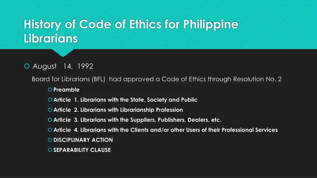 history of code of ethics for philippine