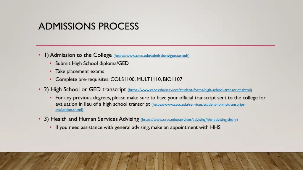 admissions process