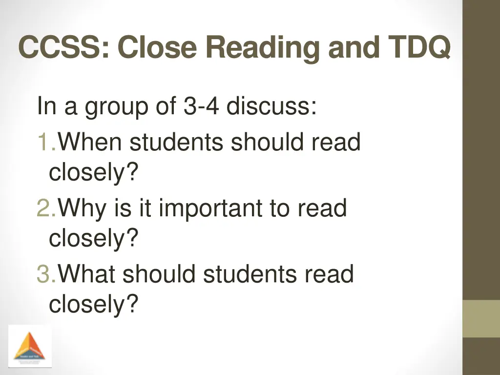 ccss close reading and tdq