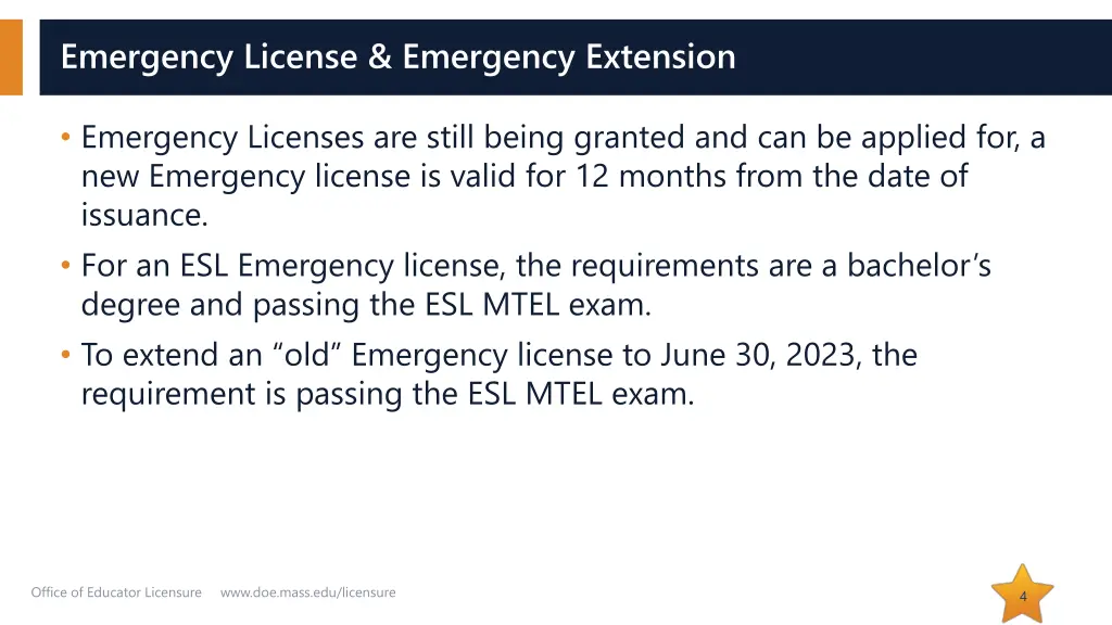 emergency license emergency extension