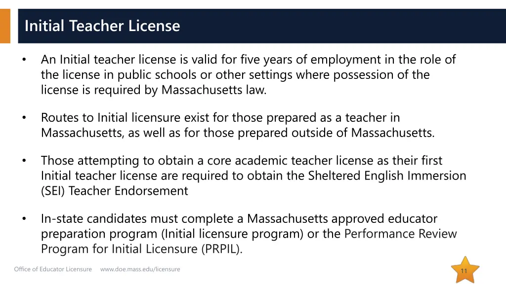 initial teacher license