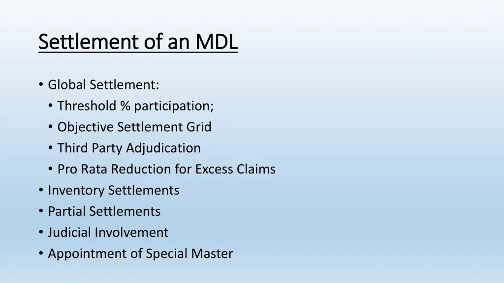 settlement of an mdl settlement of an mdl