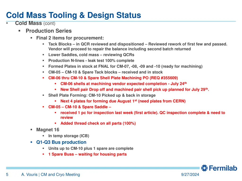 cold mass tooling design status cold mass cont