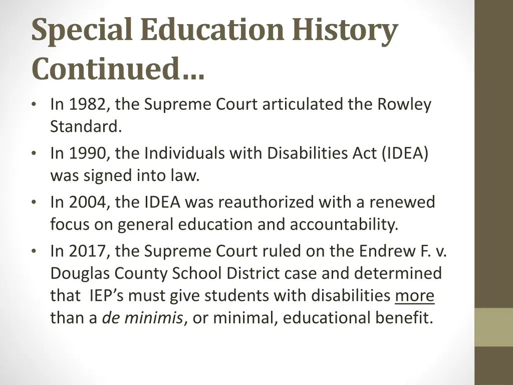 special education history continued in 1982