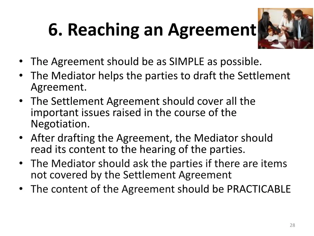 6 reaching an agreement