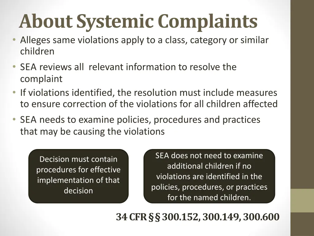 about systemic complaints alleges same violations