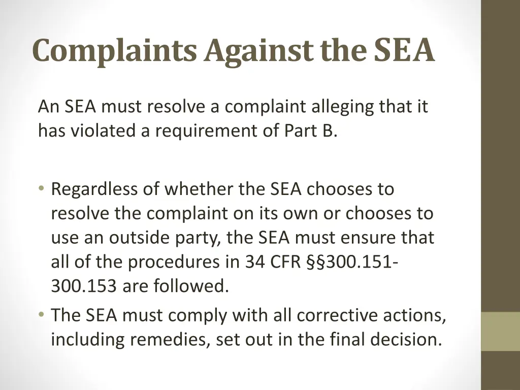 complaints against the s e a