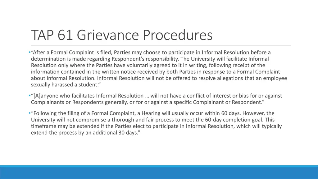 tap 61 grievance procedures