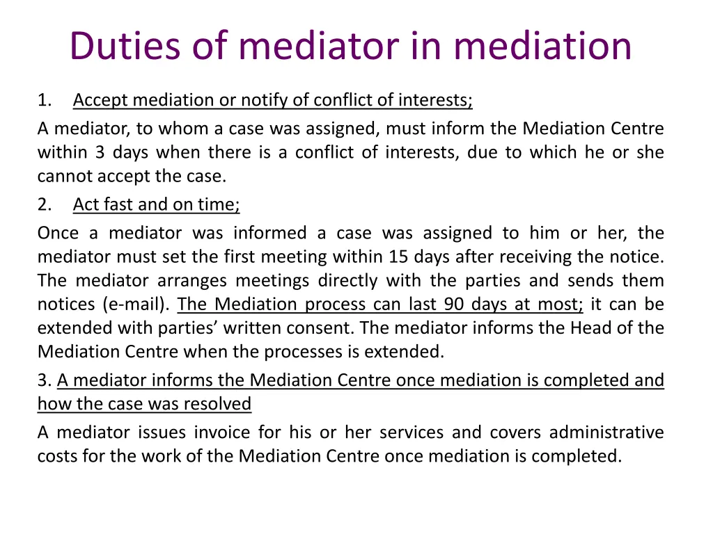 duties of mediator in mediation