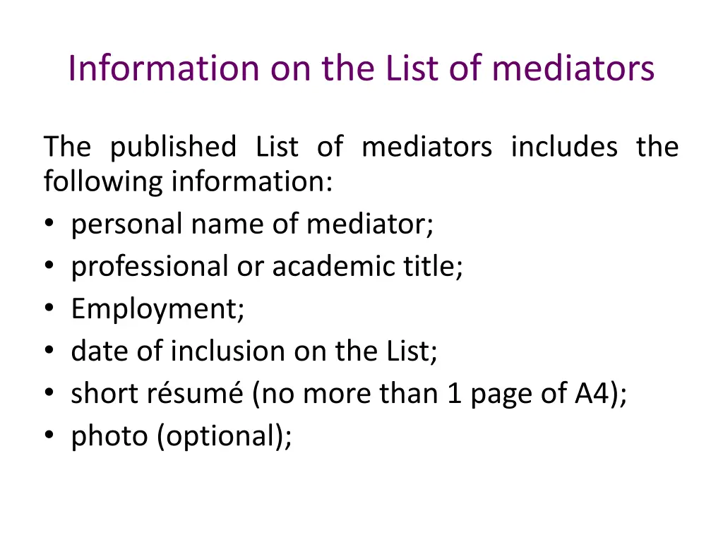 information on the list of mediators