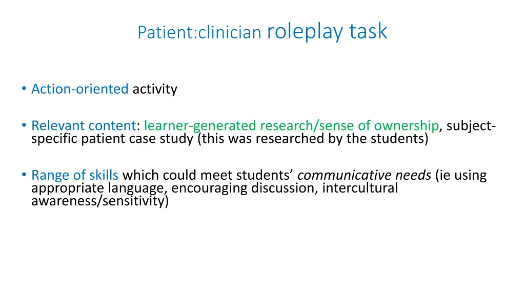 patient clinician roleplay task