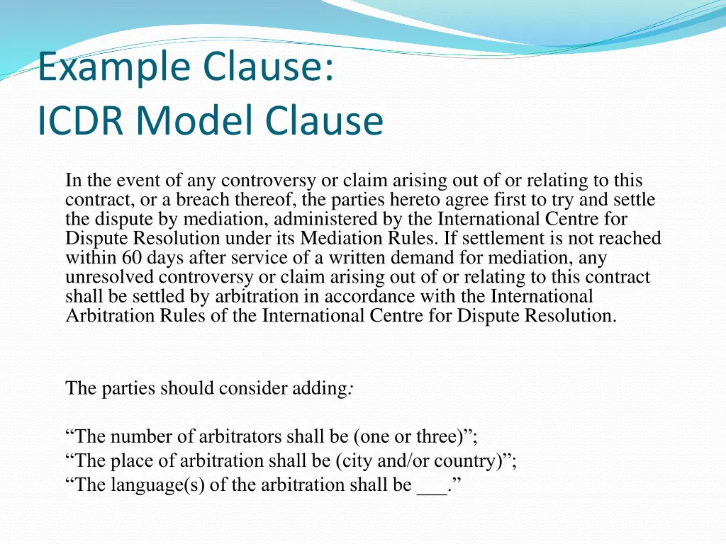 example clause icdr model clause