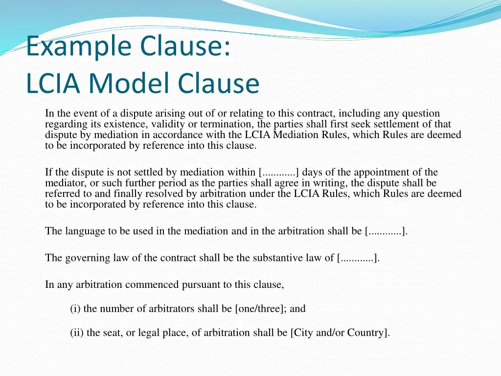 example clause lcia model clause