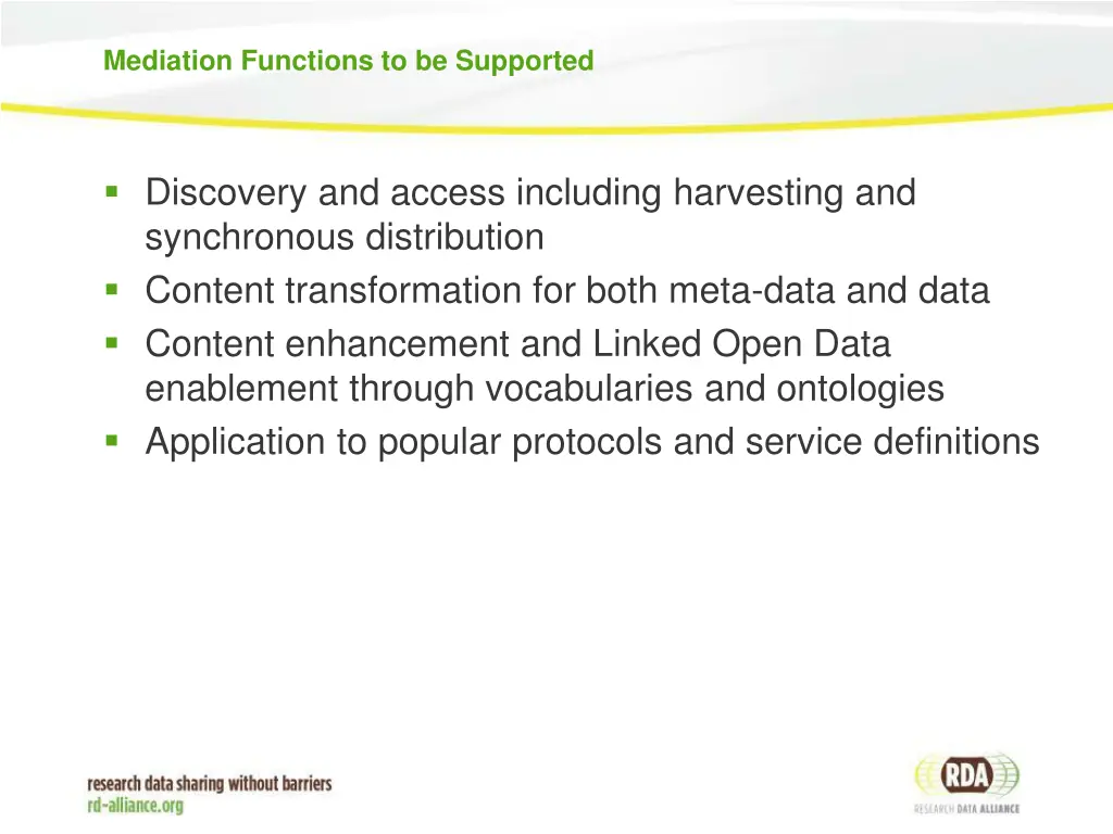 mediation functions to be supported