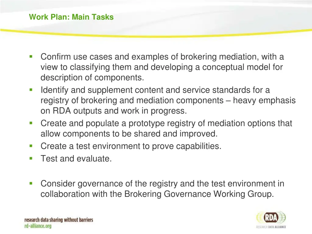 work plan main tasks