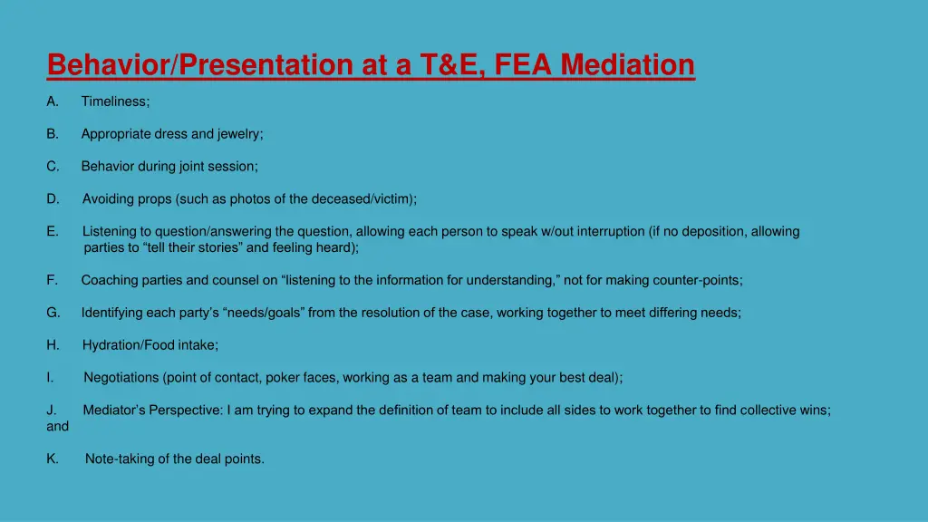 behavior presentation at a t e fea mediation