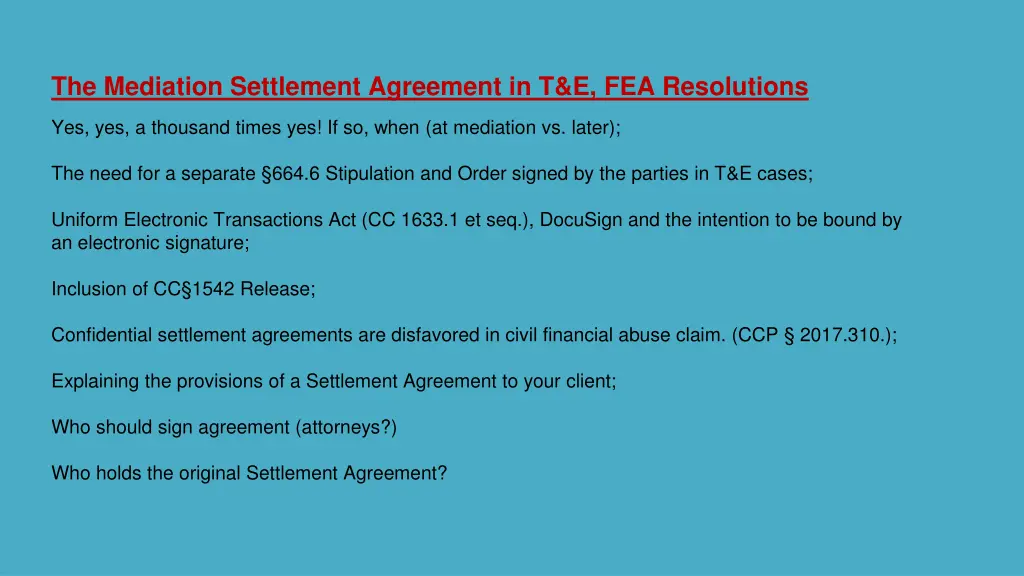 the mediation settlement agreement