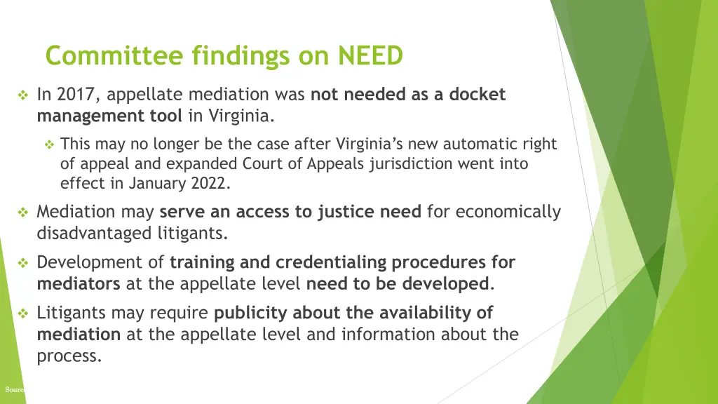 committee findings on need