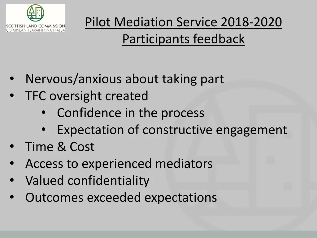 pilot mediation service 2018 2020 participants