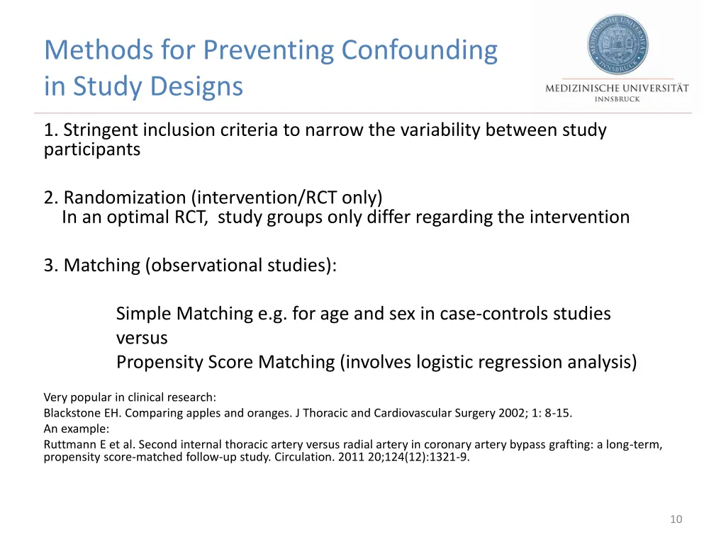 methods for preventing confounding in study