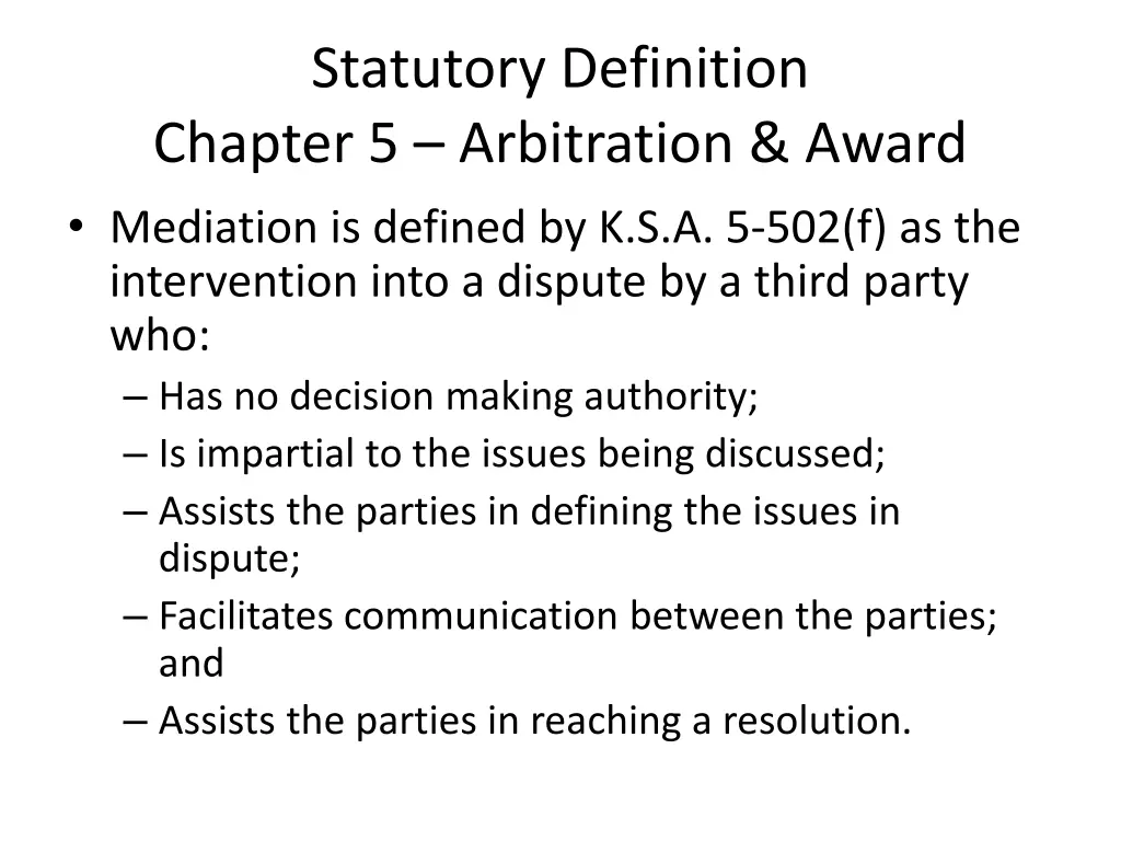 statutory definition chapter 5 arbitration award