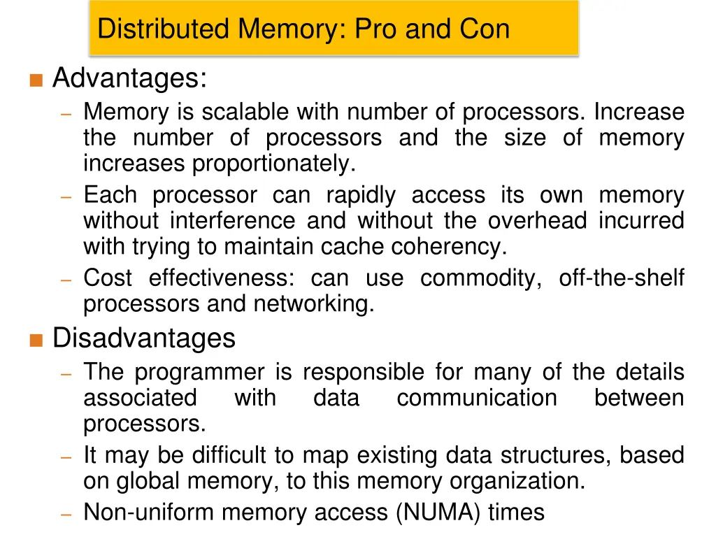 distributed memory pro and con