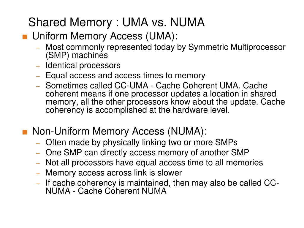 shared memory uma vs numa uniform memory access