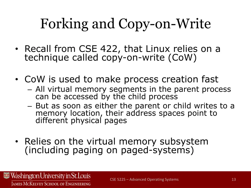 forking and copy on write