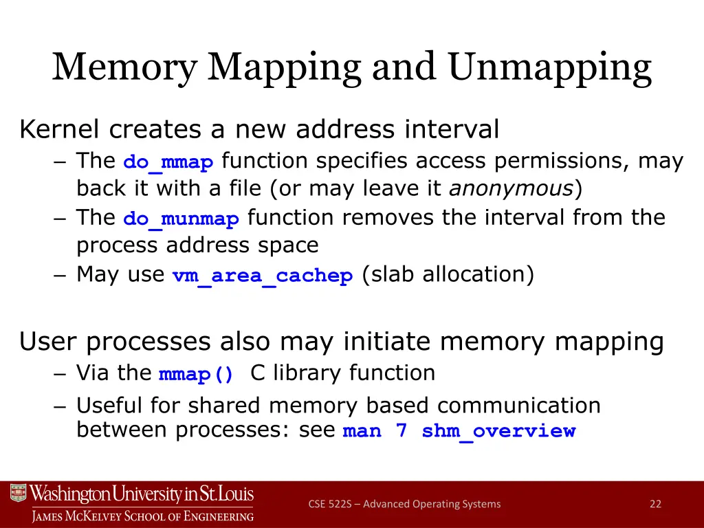 memory mapping and unmapping