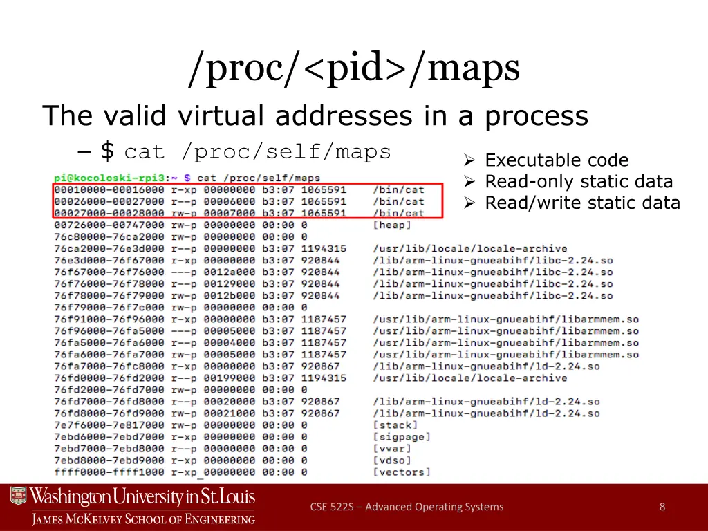 proc pid maps the valid virtual addresses 1