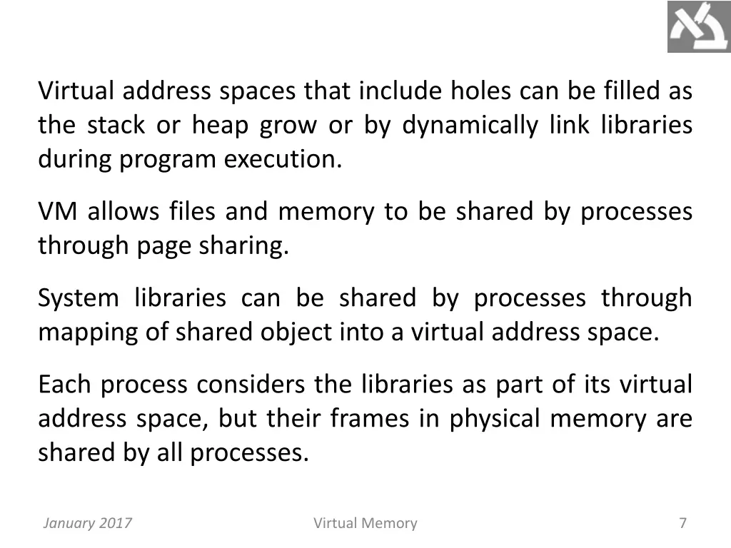 virtual address spaces that include holes