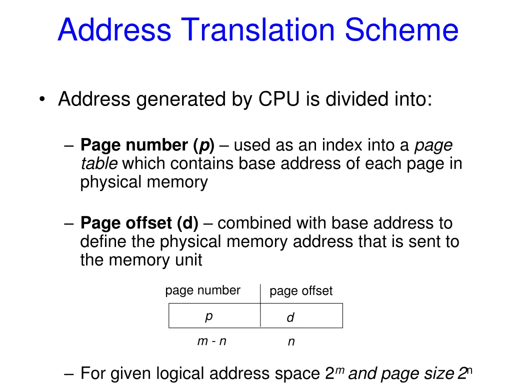 address translation scheme