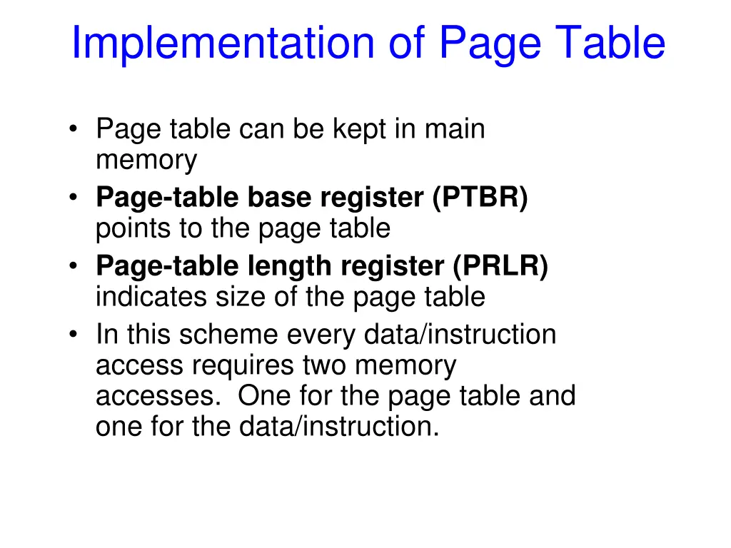 implementation of page table